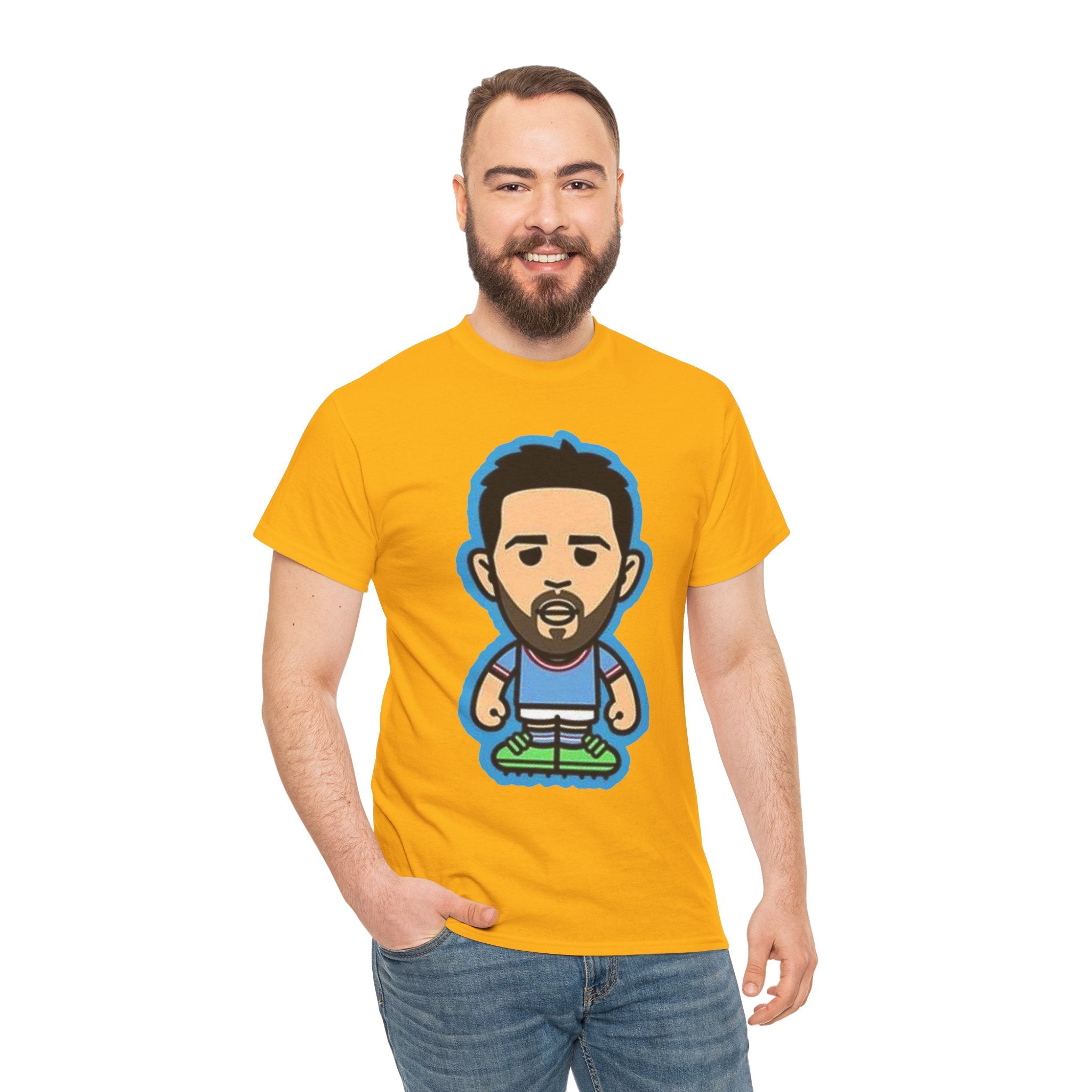Bernardo Silva Manchester City Legend Graphic Tee — Player Cartoon Front & Tribute Poster Back
