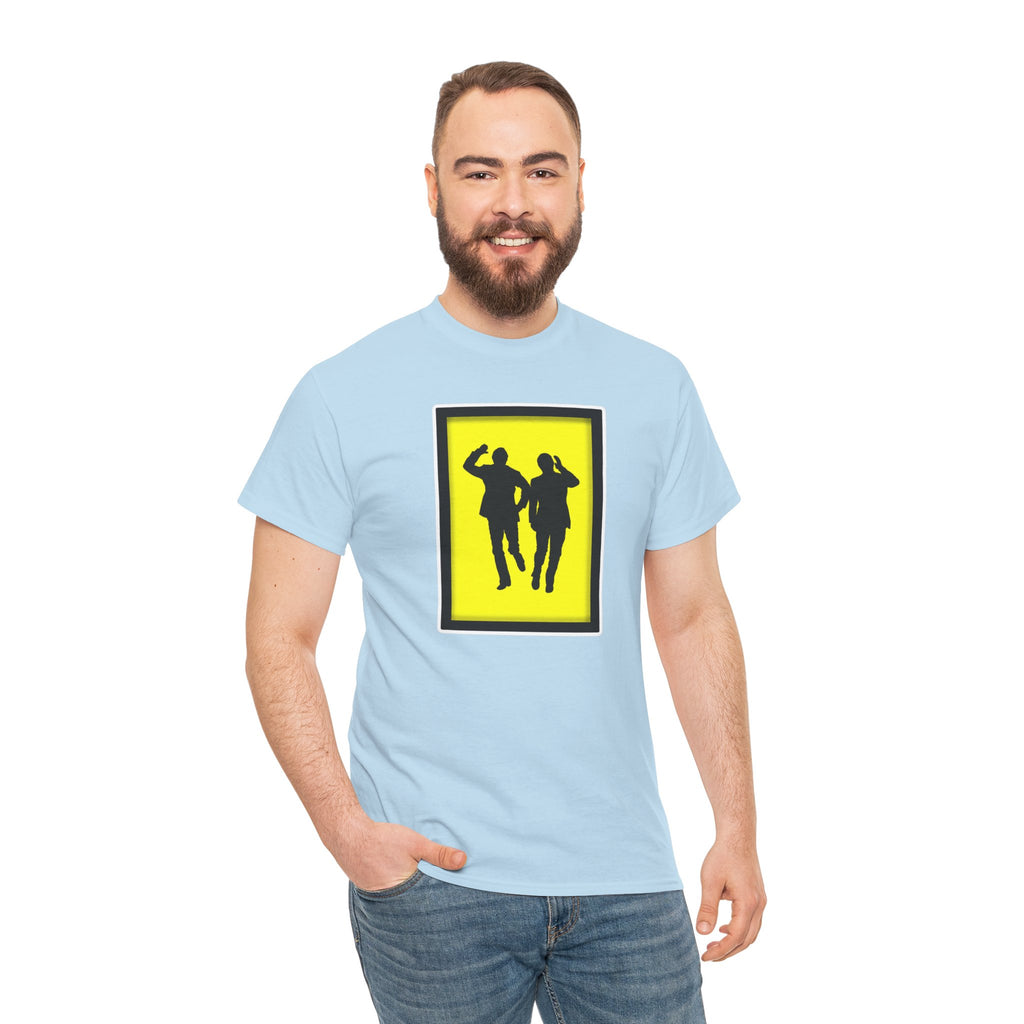 Morecambe and Wise Dancing Silhouette Tee – Retro Yellow Frame Graphic T-Shirt