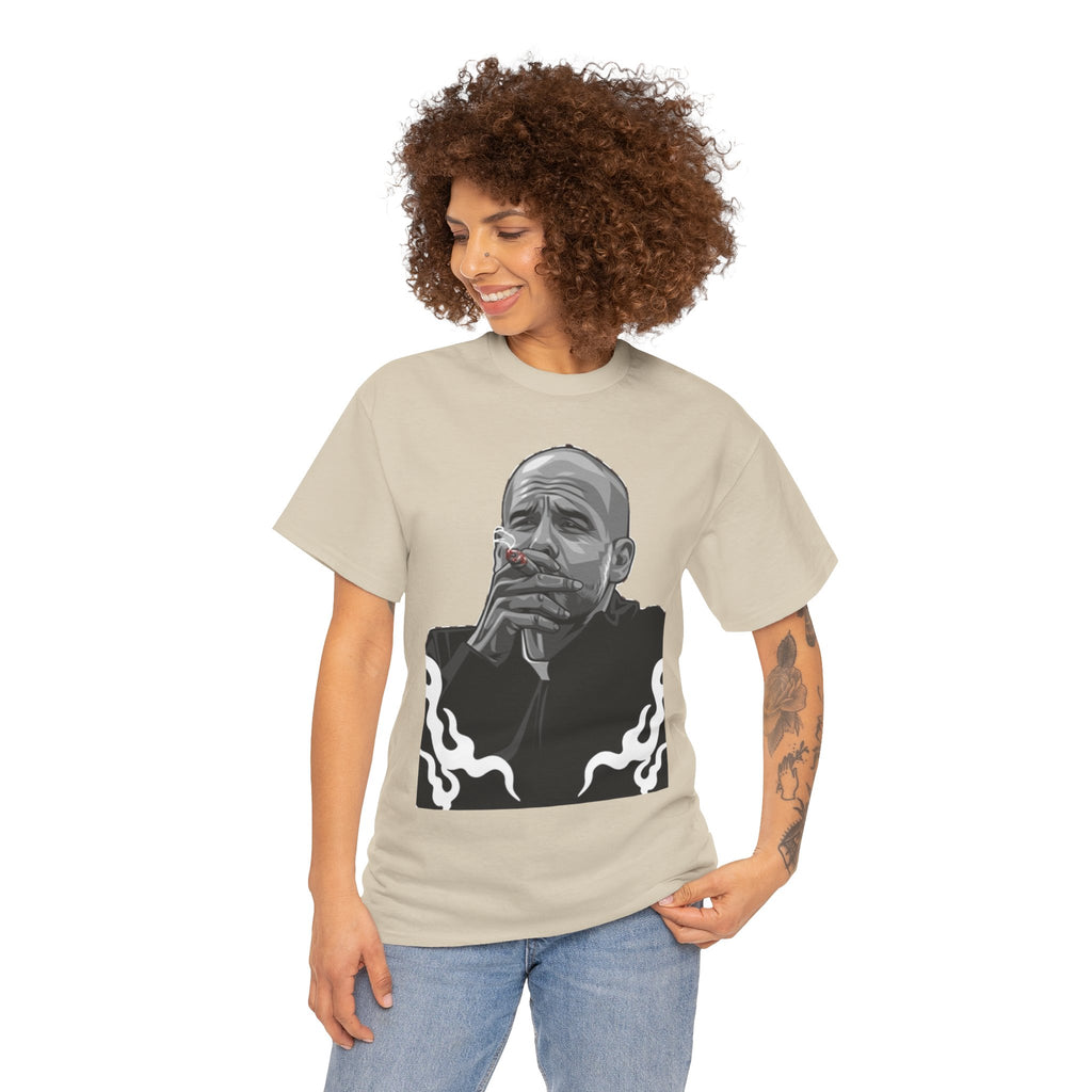 Pep Guardiola Smoking Portrait T‑Shirt — Moody Graphic Tee
