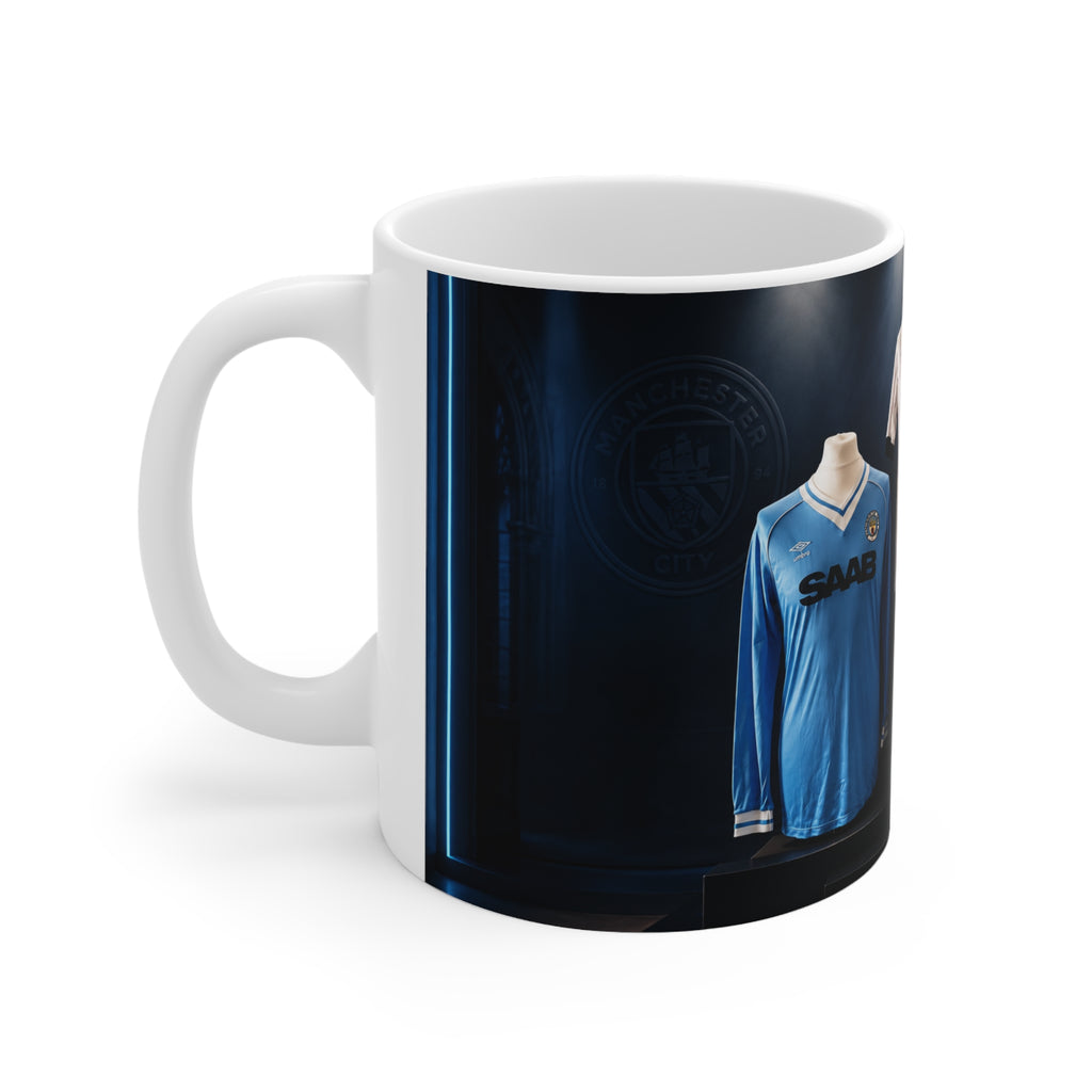Manchester City Retro Saab Football Jersey Ceramic Mug — Vintage Soccer Memorabilia Coffee Cup (11oz/15oz)
