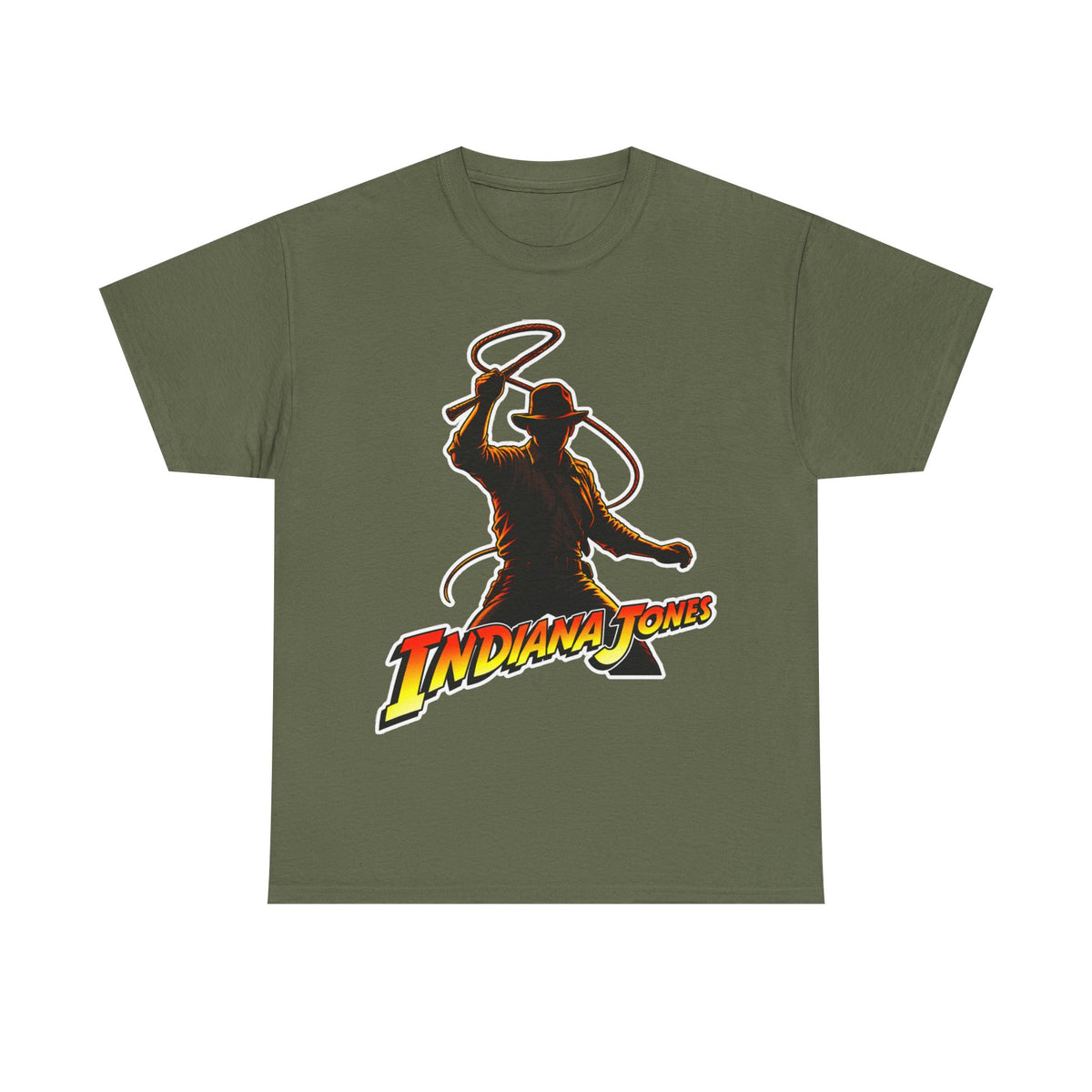 Indiana Jones Inspired Adventure Movie Graphic Tee — Iconic Whip Silhouette with 'Indiana Jones' Logo