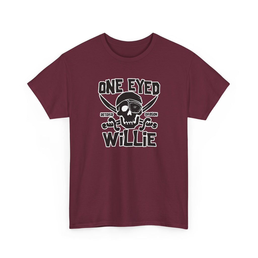 One Eyed Willie Pirate Skull Tee — Retro Nautical Adventure Graphic Shirt