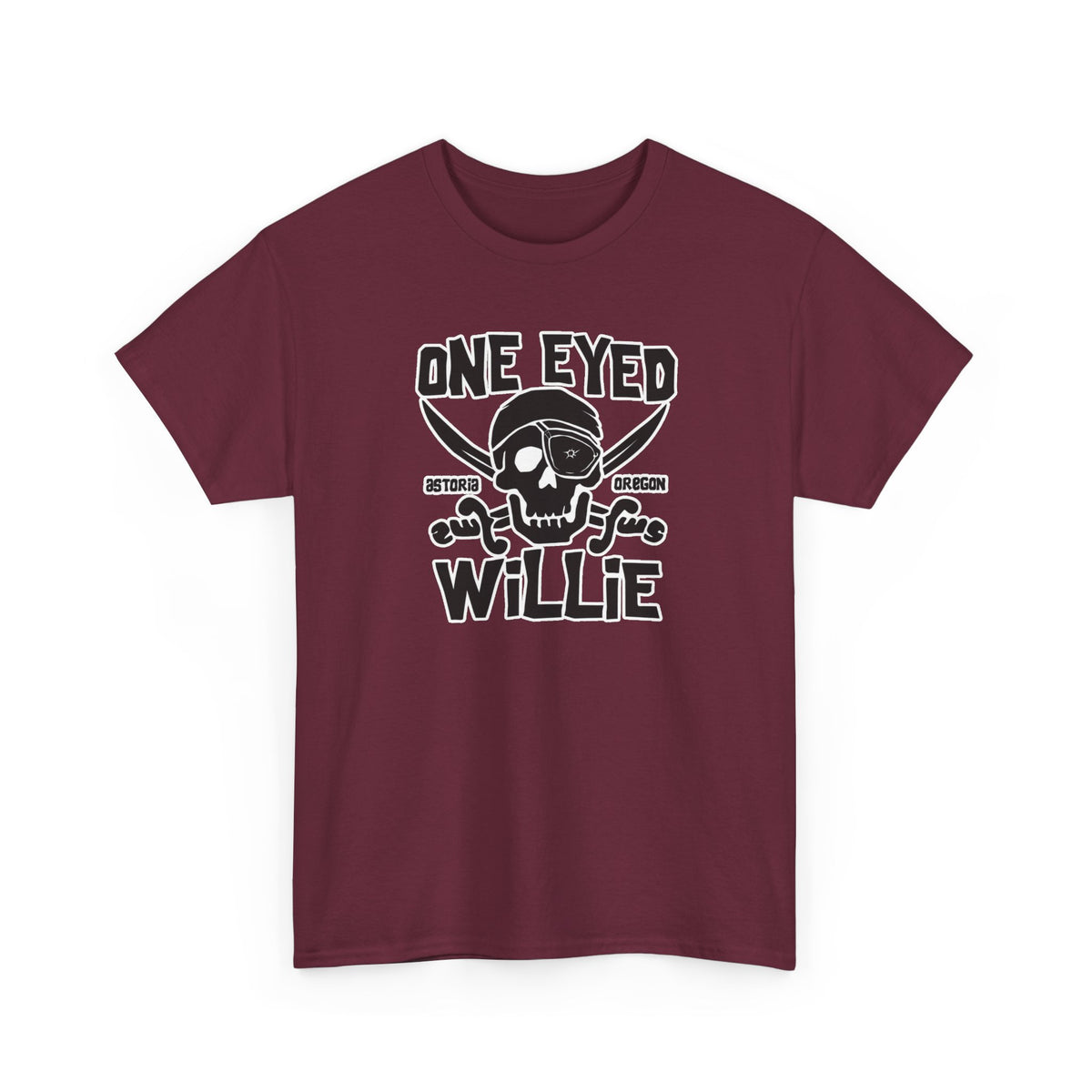 One Eyed Willie Pirate Skull Tee — Retro Nautical Adventure Graphic Shirt