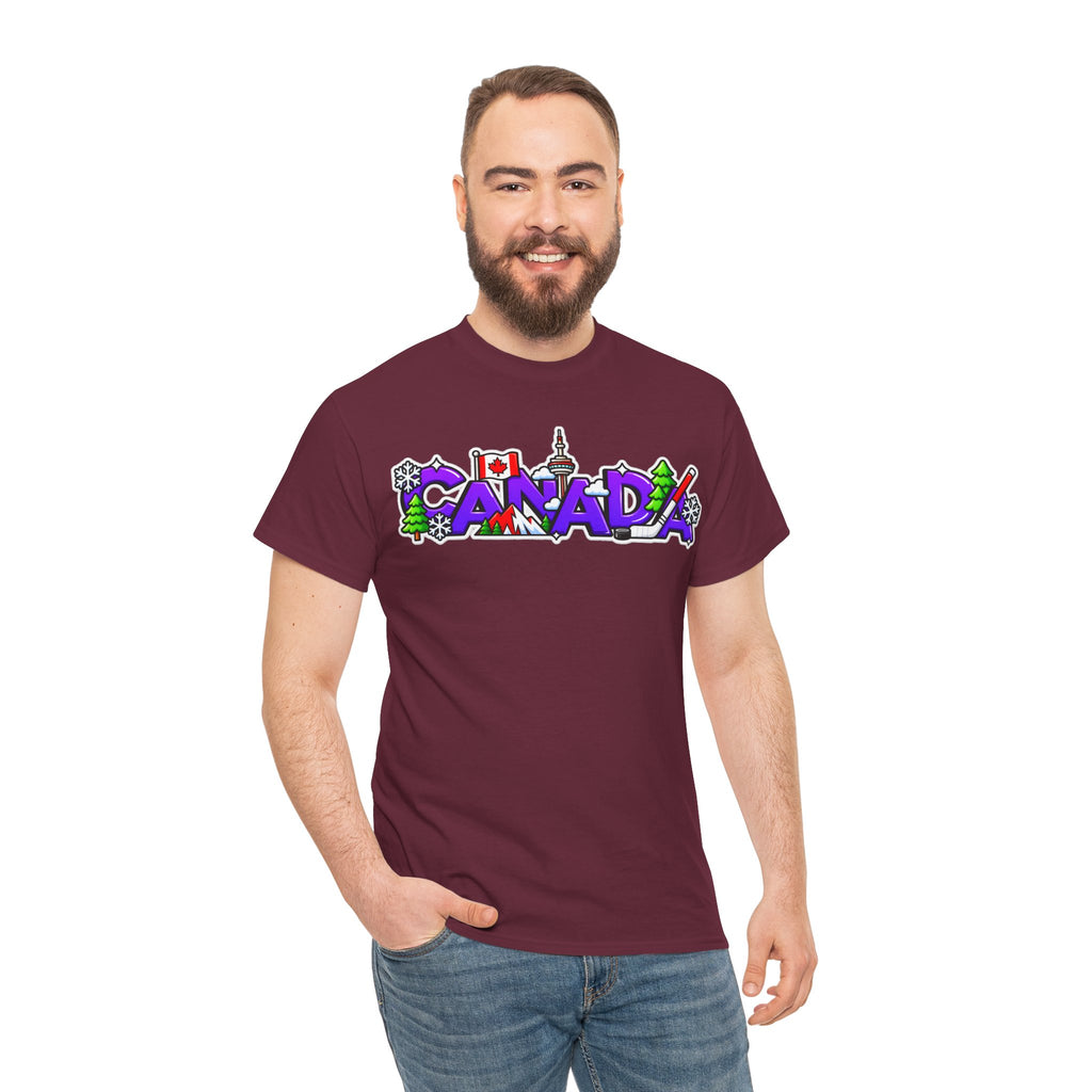 Canada Cartoon Graphic Tee — Canadian Landmark & Flag Travel T‑Shirt