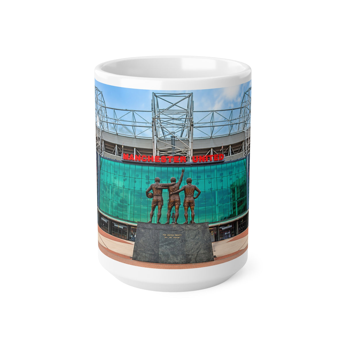 Manchester United Old Trafford Stadium Front Ceramic Coffee Mug — Iconic Football Statue & Facade 11oz/15oz