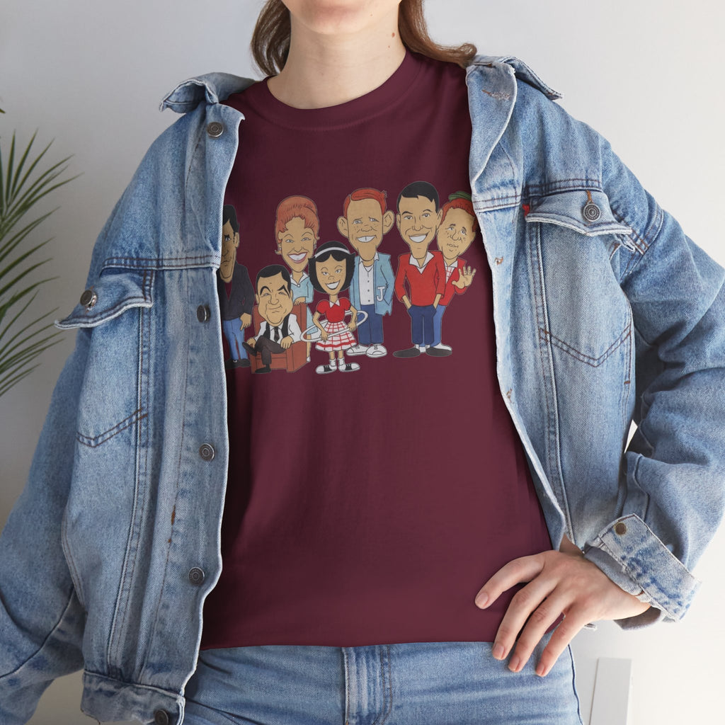Happy Days Retro TV Cast Cartoon Tee - Vintage Sitcom Character Group Shirt