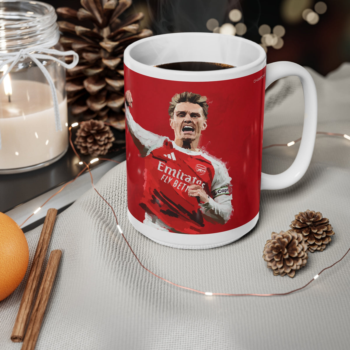 Martin Ødegaard Arsenal Champions Coffee Mug — Football Player Jersey Design (11oz & 15oz)