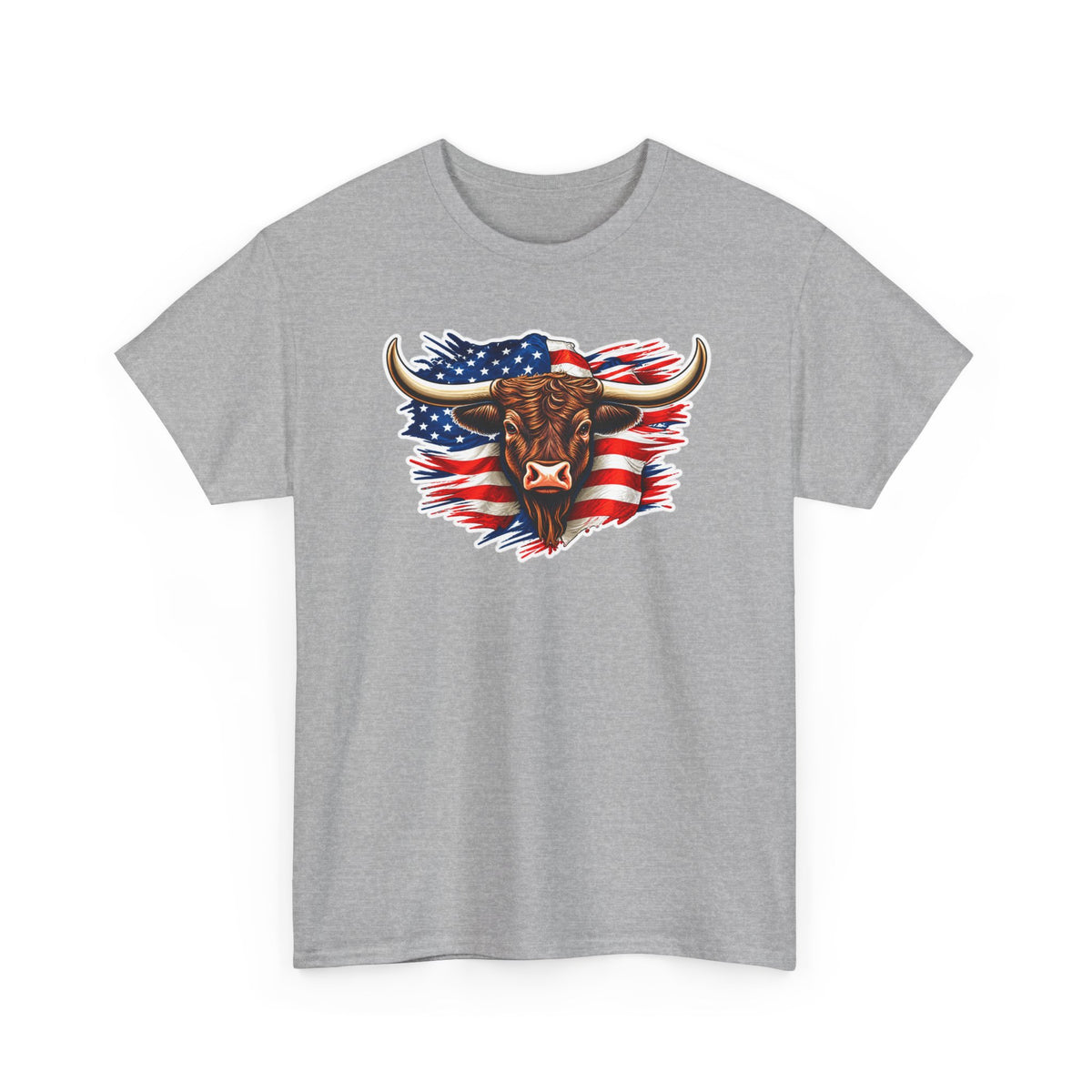 American Flag Bull Graphic Tee — Patriotic Cowboy Western T-Shirt