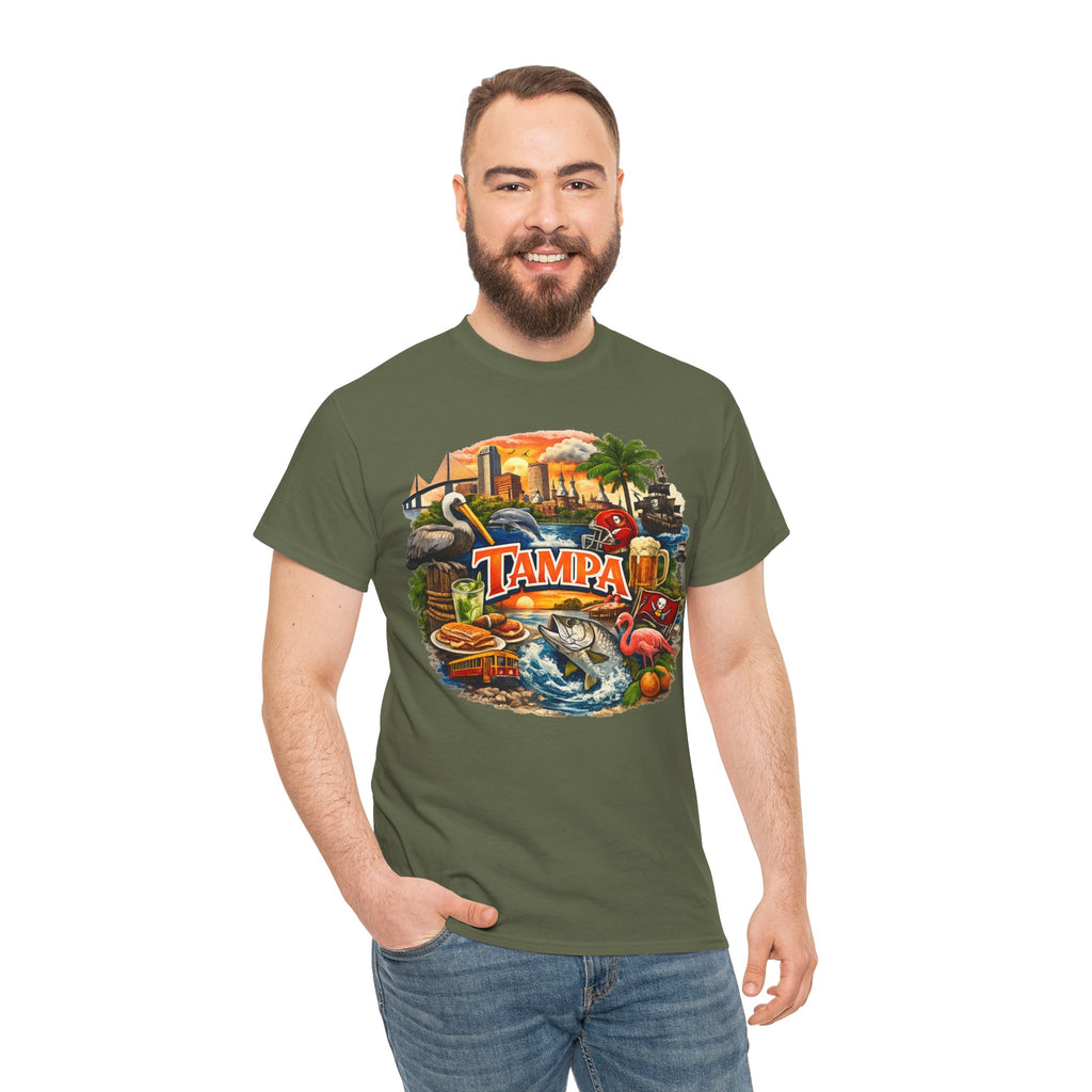 Tampa Florida Retro Scenic Tee — Vintage Beach, Skyline & Wildlife Graphic