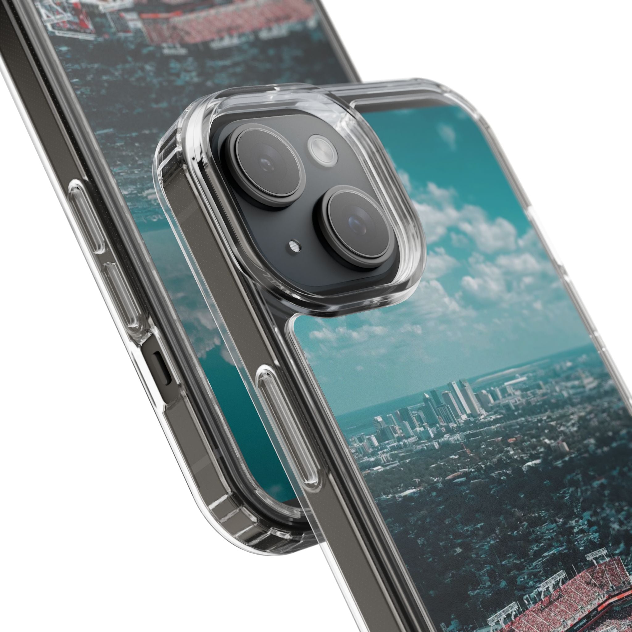 Tampa Bay Raymond James Stadium Clear Phone Case — Aerial City Stadium Design
