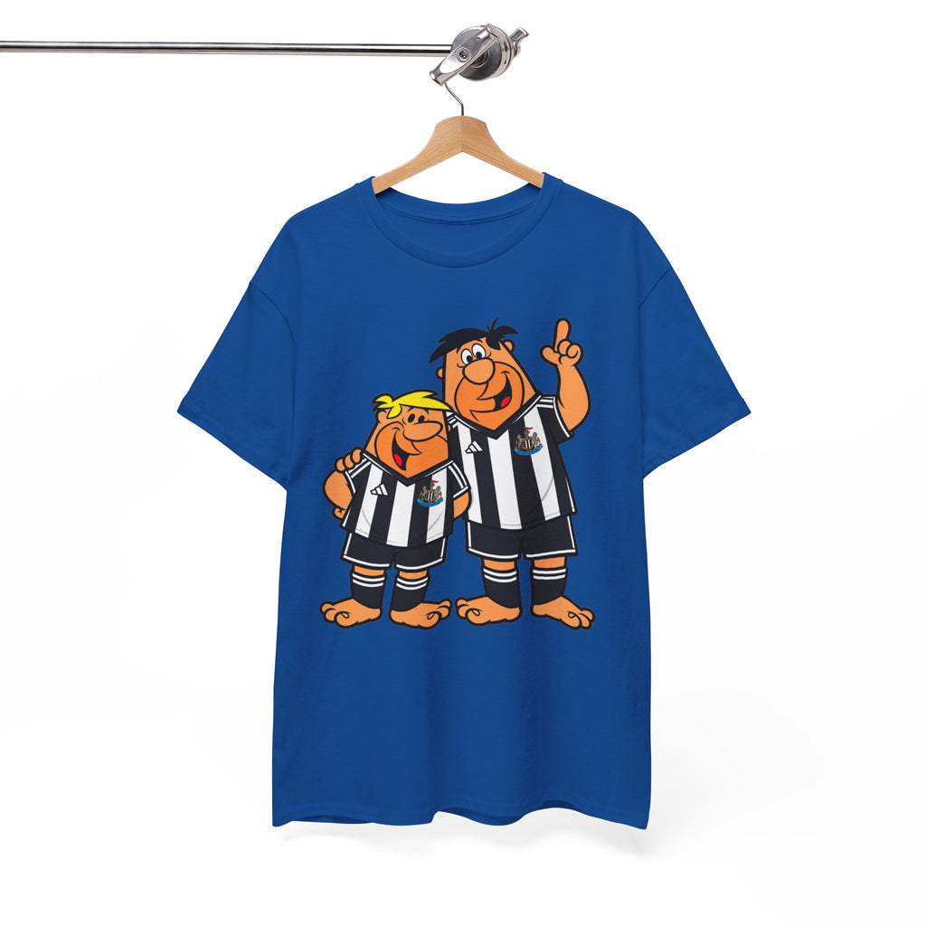 Newcastle United Flintstones Cartoon Cotton T-Shirt / Tee — Retro Striped Jersey Illustrations