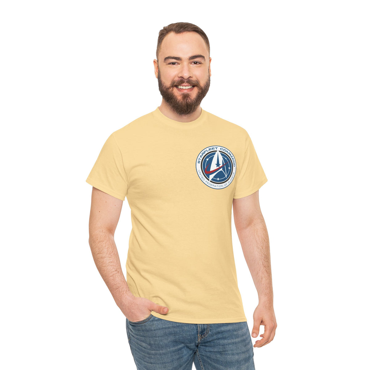 Starfleet Command Crew Logo Cotton T‑Shirt — Retro Rocket Emblem Tee