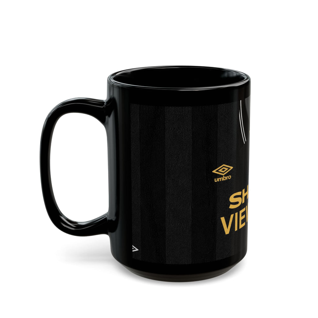 Retro Manchester United Sharp Viewcam Inspired Black Mug — Retro Football Jersey Design (11oz/15oz)
