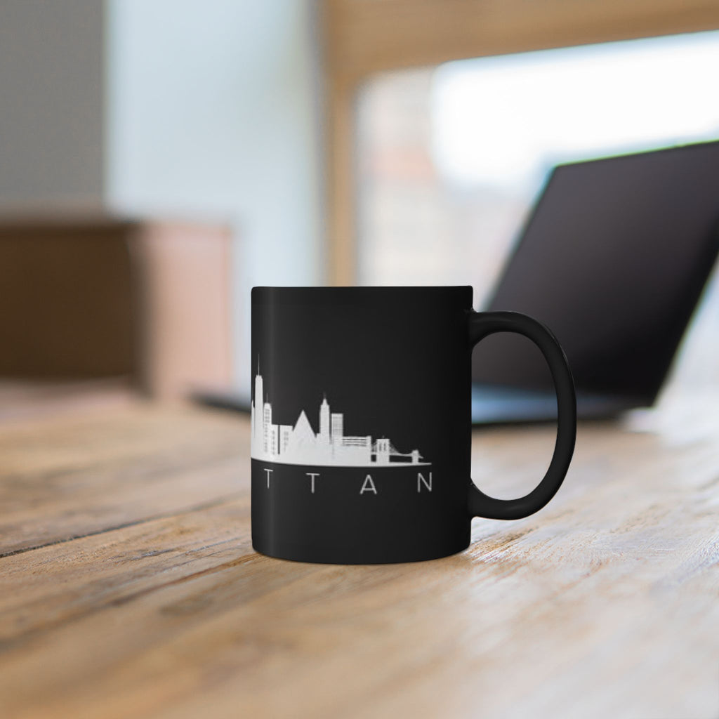 Manhattan Skyline Black Mug — Cityscape Coffee Cup (11oz & 15oz)