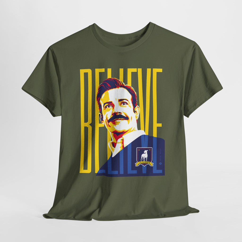 Ted Lasso Inspired Believe Retro Portrait T‑Shirt — Inspirational Vintage Mustache Design