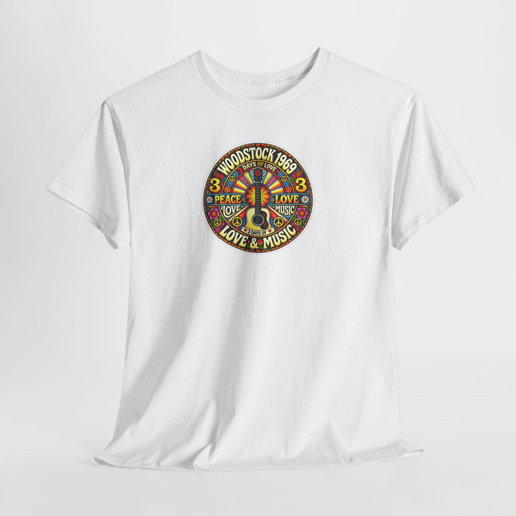 Woodstock 1969 Peace & Love Graphic Cotton T- Shirt / Tee