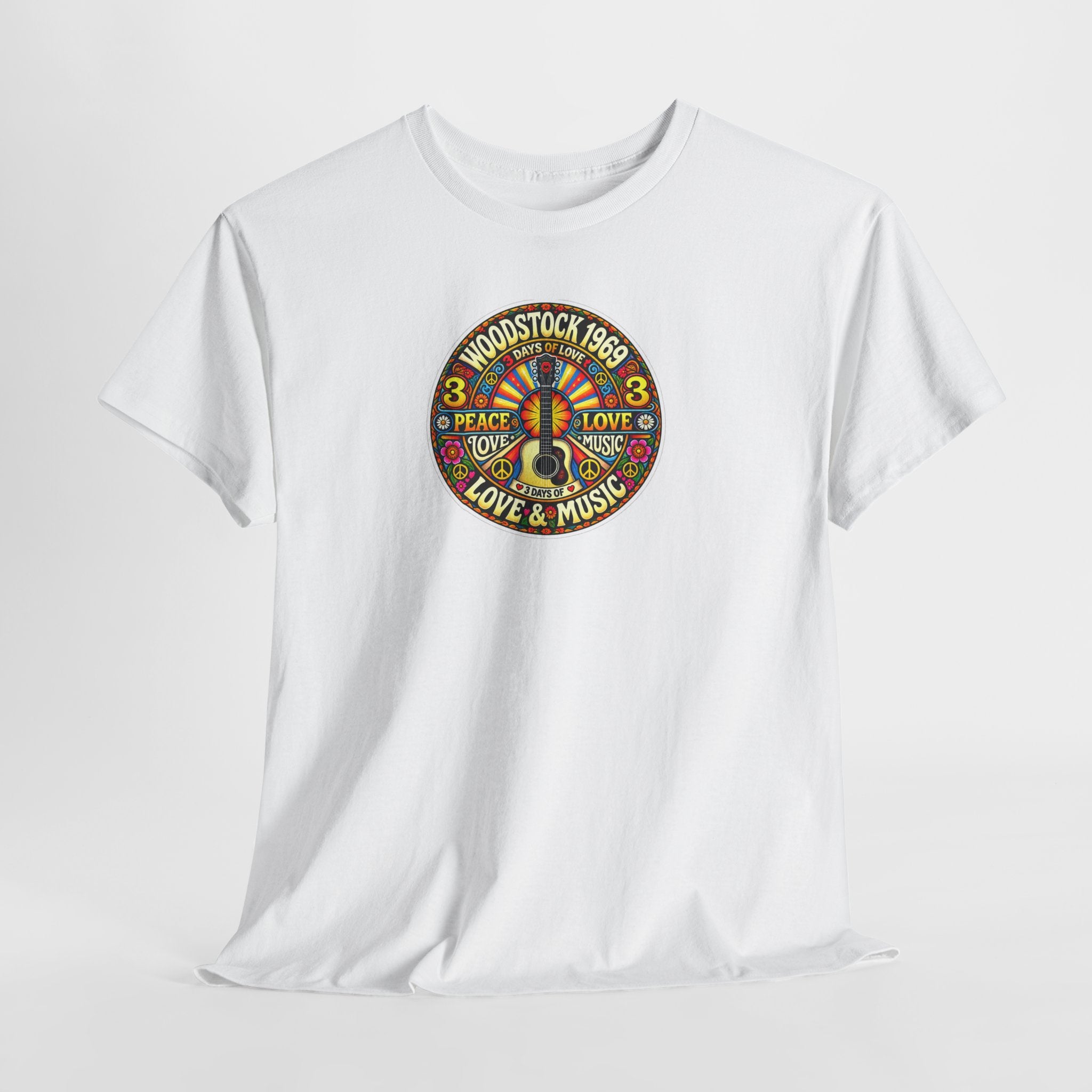 Woodstock 1969 Peace & Love Graphic Cotton T- Shirt / Tee