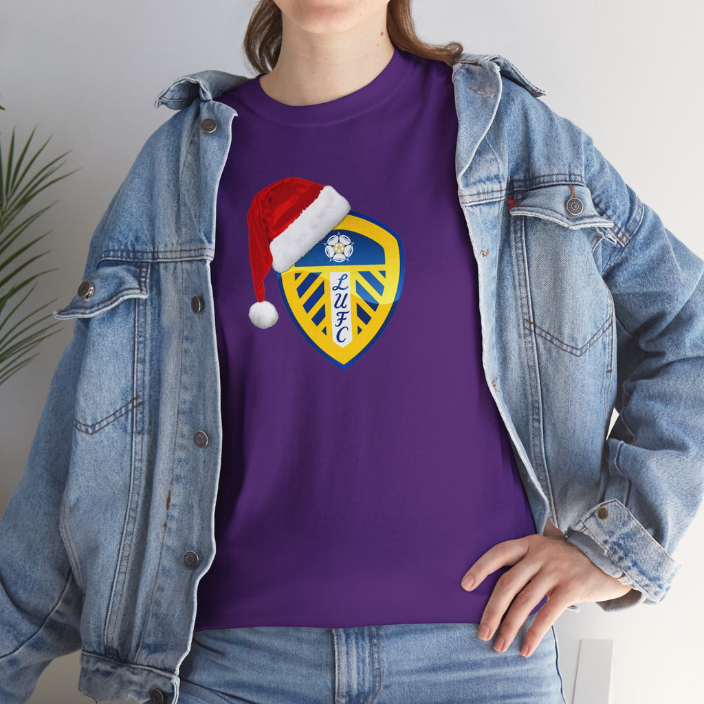 Leeds United Santa Hat Christmas Soccer Crest T‑Shirt – Festive Football Fan Tee