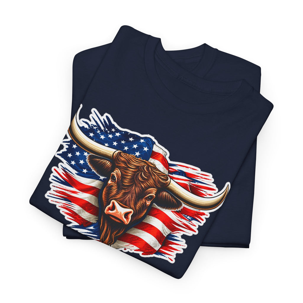 American Flag Bull Graphic Tee — Patriotic Cowboy Western T-Shirt