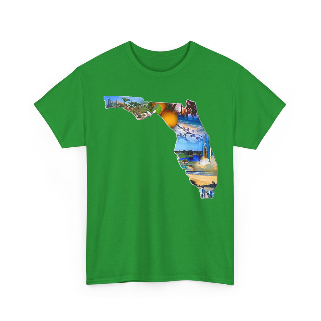 Florida State Shape T-Shirt — Scenic Beach & Sunset Map Tee