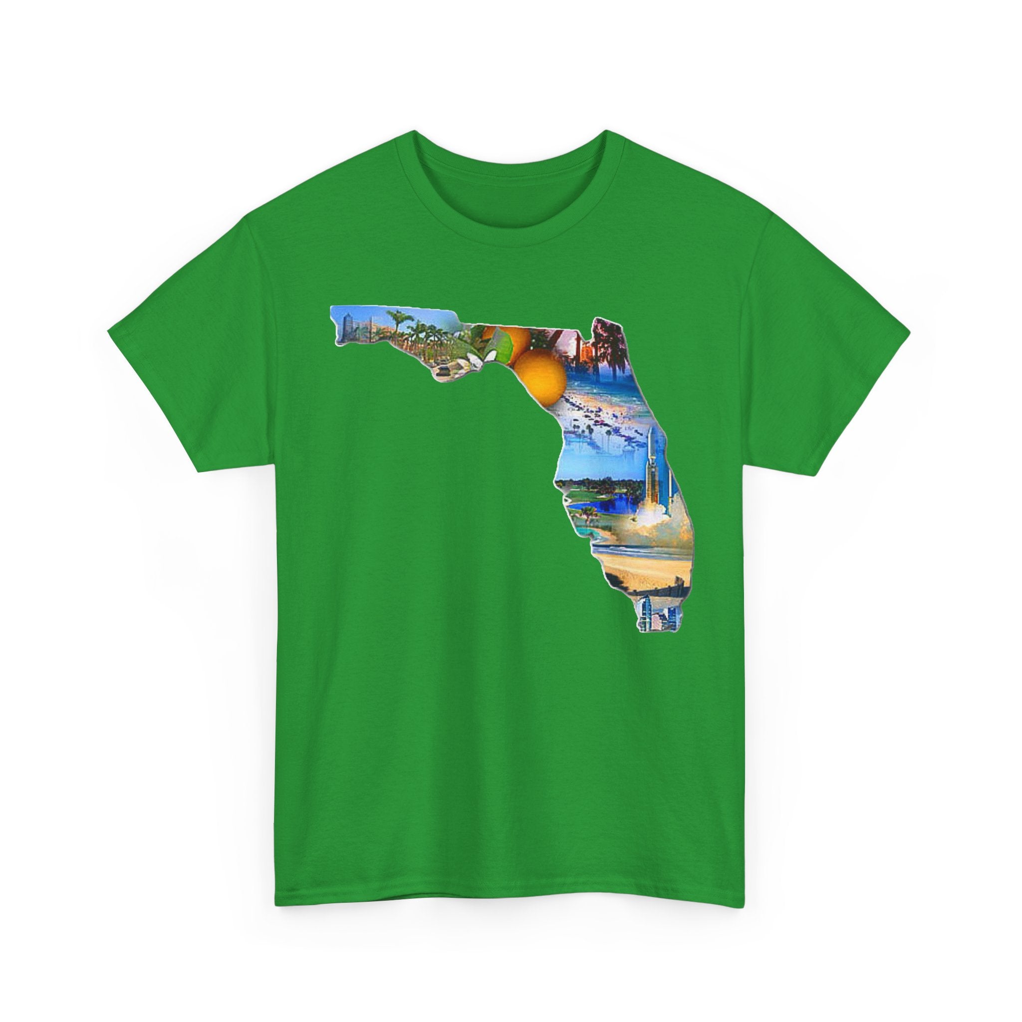 Florida State Shape T-Shirt — Scenic Beach & Sunset Map Tee