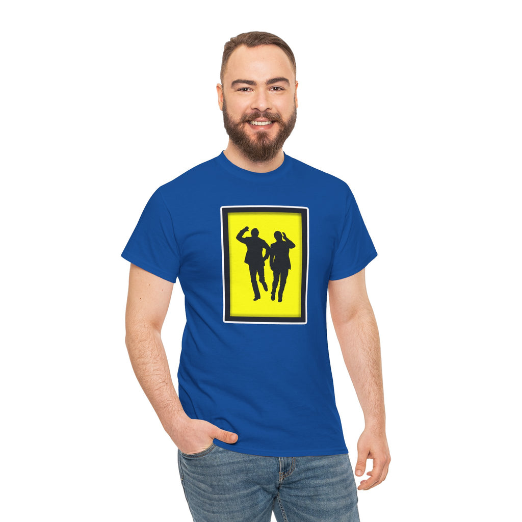 Morecambe and Wise Dancing Silhouette Tee – Retro Yellow Frame Graphic T-Shirt