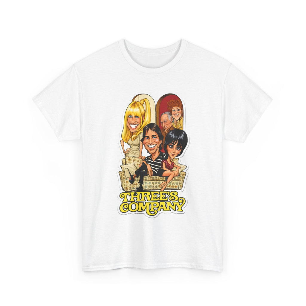 Three's Company Retro TV Tee — Vintage Sitcom Caricature T-Shirt