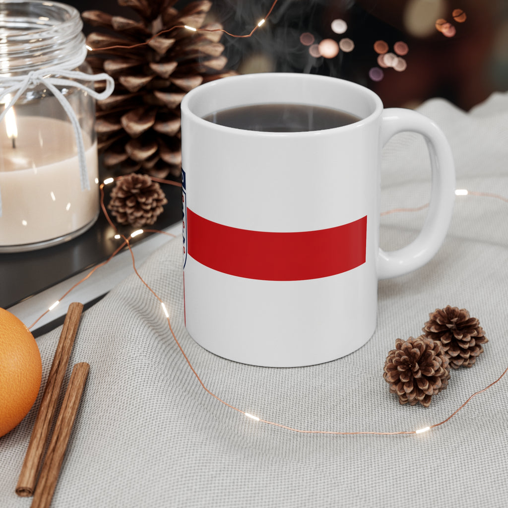 England Flag Coffee Mug — St George Cross Ceramic Tea Cup with Three Lions Crest (11oz & 15oz)