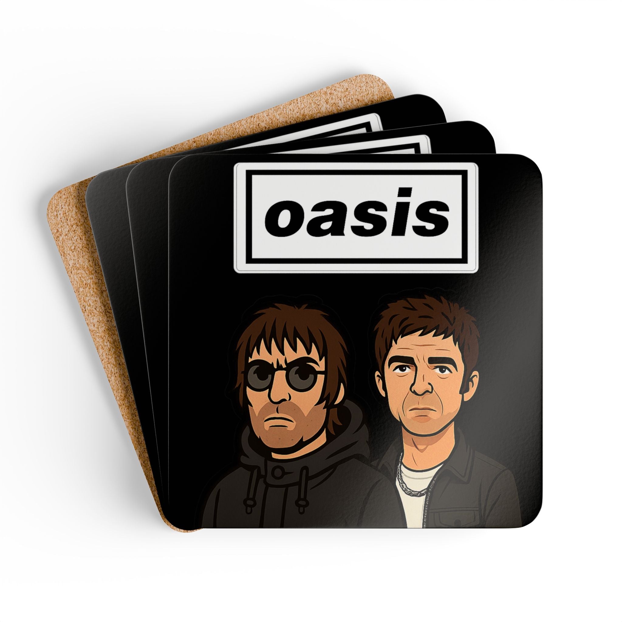 Oasis Inspired Band Cork Coaster Set – Retro Rock Music Drink Coasters