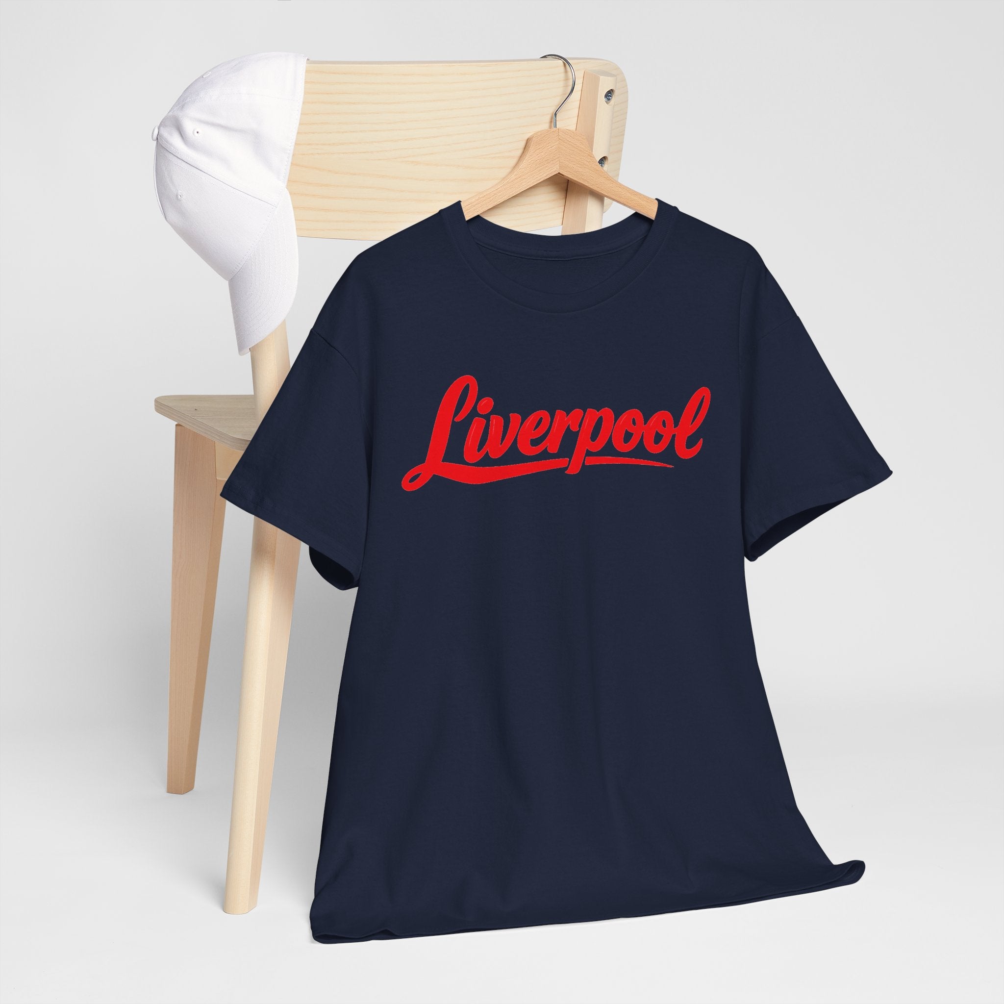 Liverpool Script T-Shirt — Retro Red Logo Tee for Fans