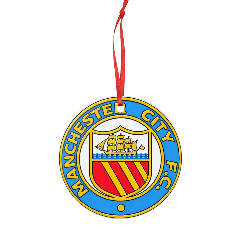 Manchester City FC Retro Crest Ceramic Ornament – Double-Sided Football Club Crest Holiday Decoration