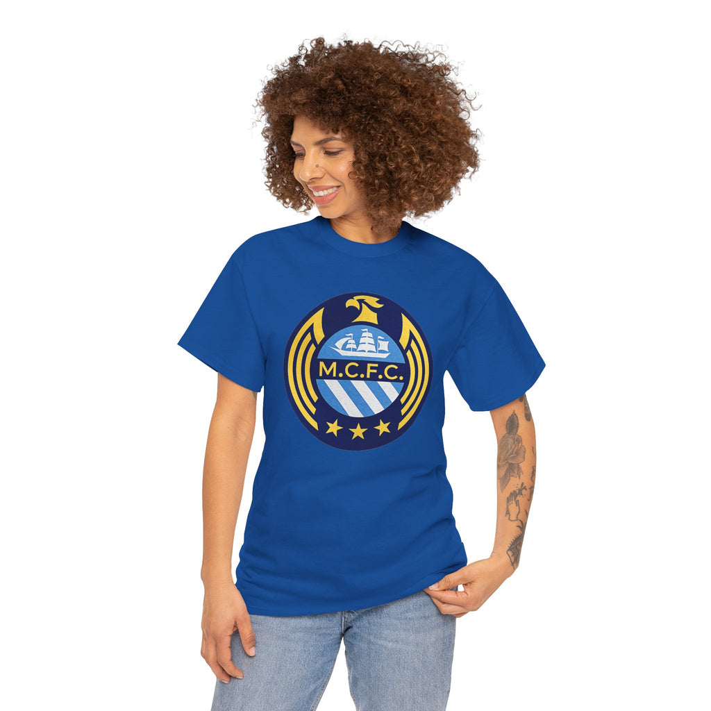 MCFC Crest T-Shirt — Vintage Blue & Gold Soccer Tee
