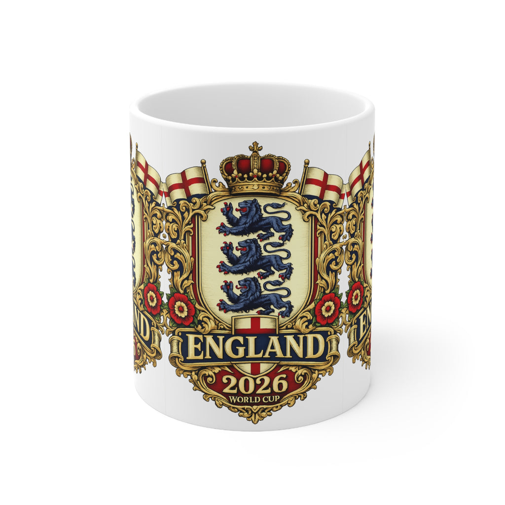 England 2026 World Cup Ceramic Mug — Vintage Three Lions Coffee Cup (11oz & 15oz)