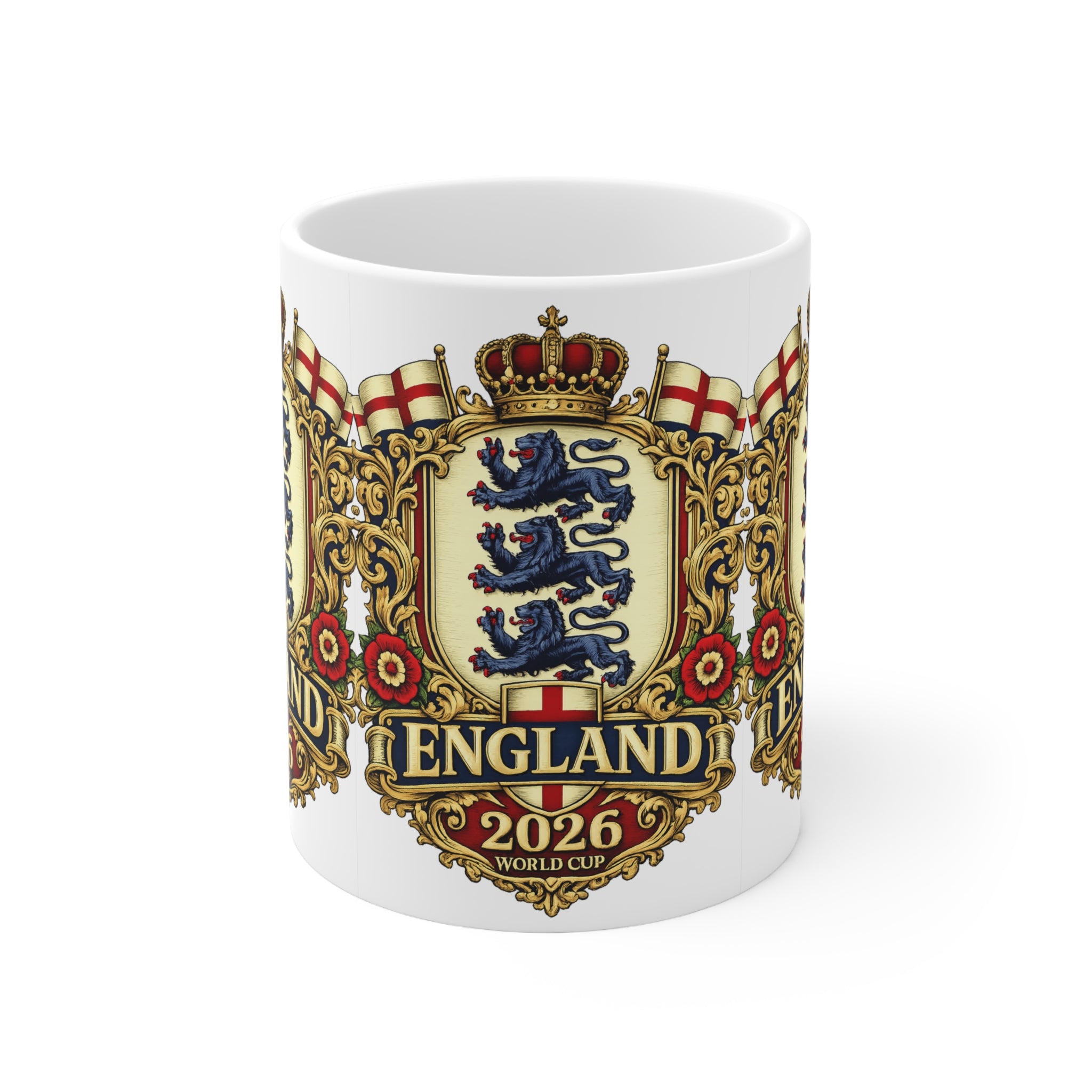 England 2026 World Cup Ceramic Mug — Vintage Three Lions Coffee Cup (11oz & 15oz)