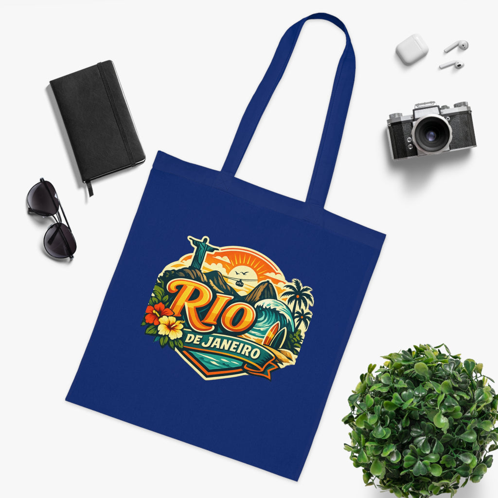 Rio de Janeiro / West Palm Beach Beach Tote — Retro Tropical Cotton Tote Bag