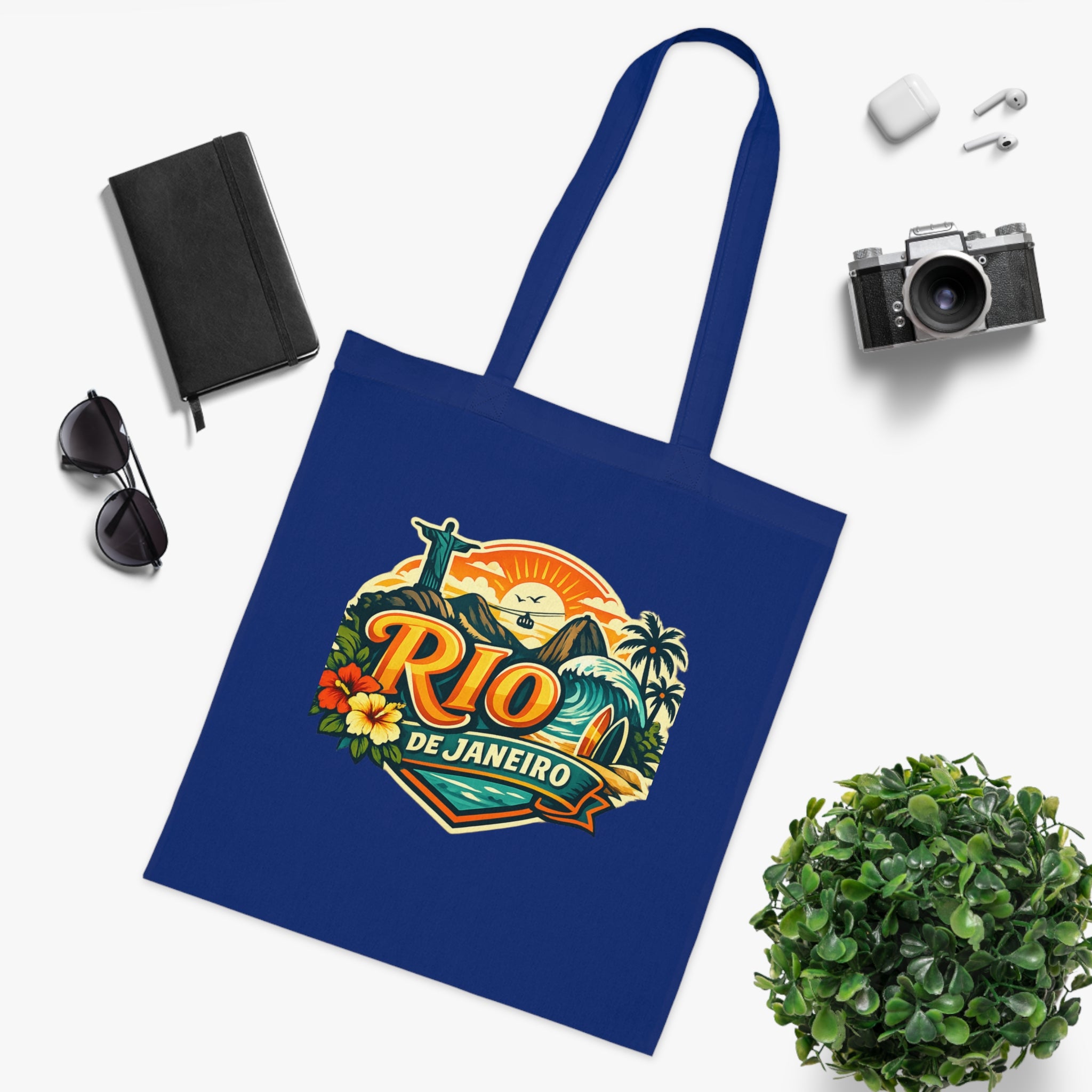 Rio de Janeiro / West Palm Beach Beach Tote — Retro Tropical Cotton Tote Bag