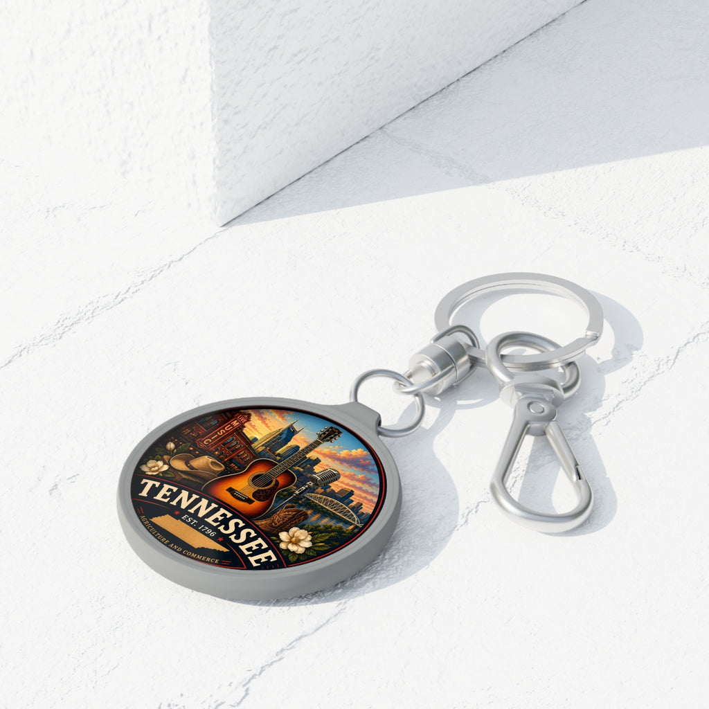 Tennessee Guitar Keyring Tag — Nashville Skyline Souvenir Keychain