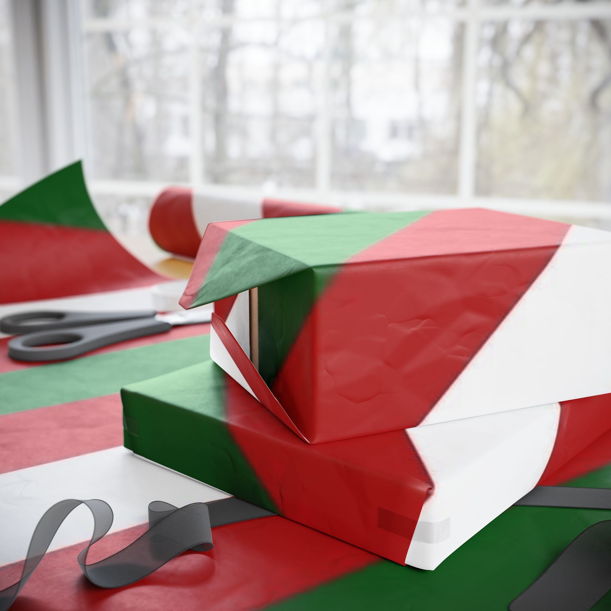 Holiday Candy Cane Stripe Wrapping Paper — Red & Green Christmas Gift Wrap