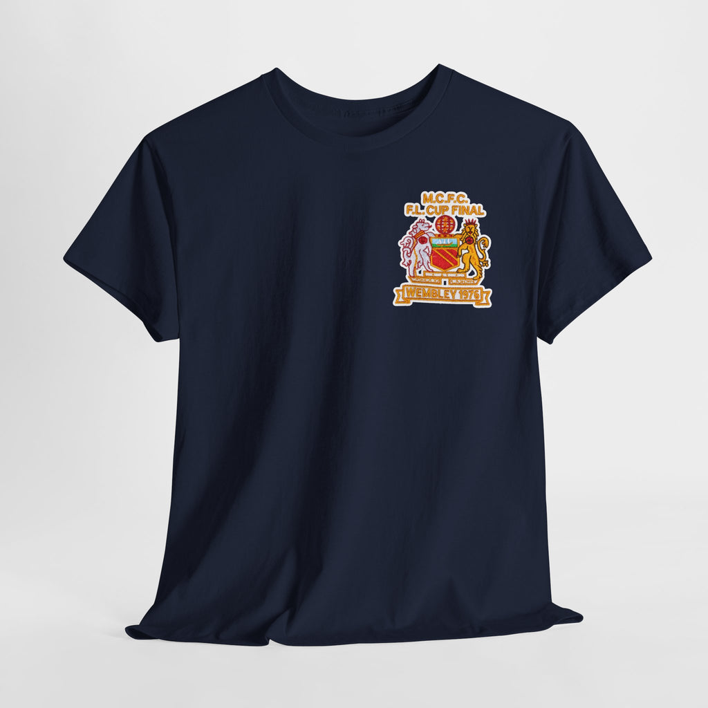 Manchester City 1976 League Cup Final Crest Cotton T‑Shirt — Vintage Football Fan Tee