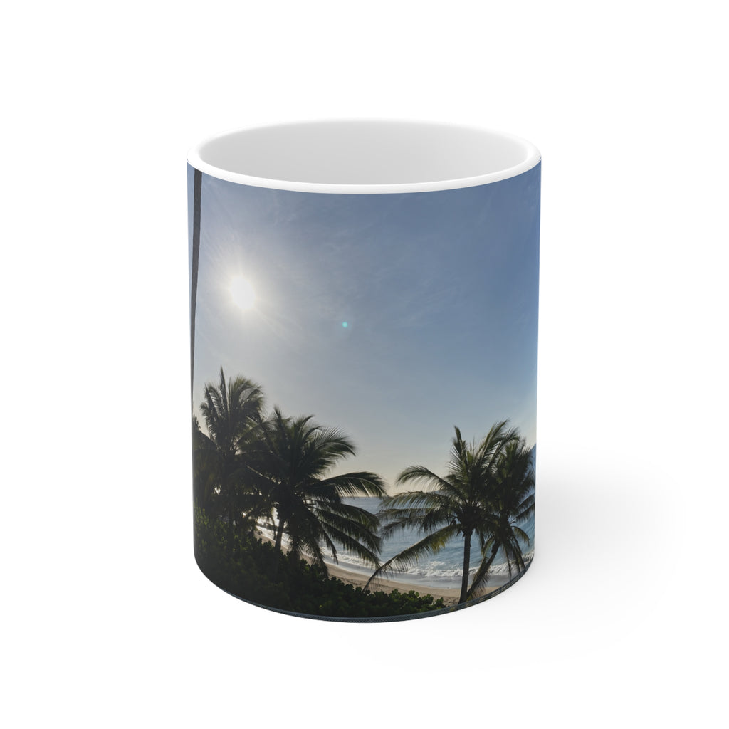 Barbados Tropical Sunrise Coffee Mug — Beach Palm Tree Scenic Ceramic Mug (11oz & 15oz)