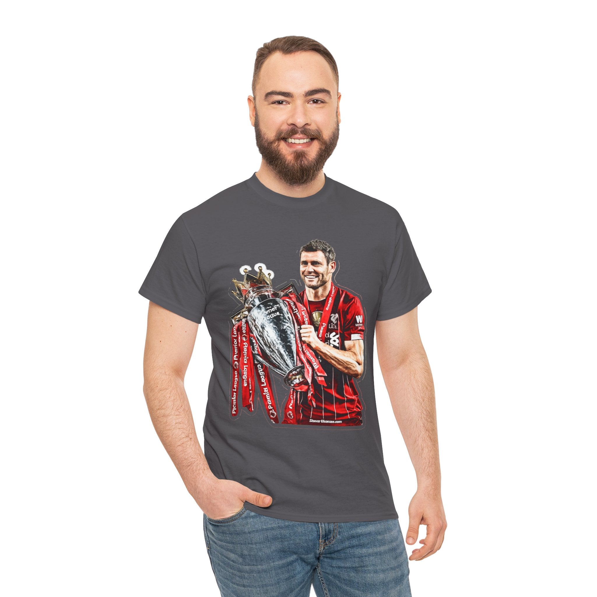 James Milner Liverpool Premier League Champion Trophy T-Shirt — Player Holding Premier Trophy