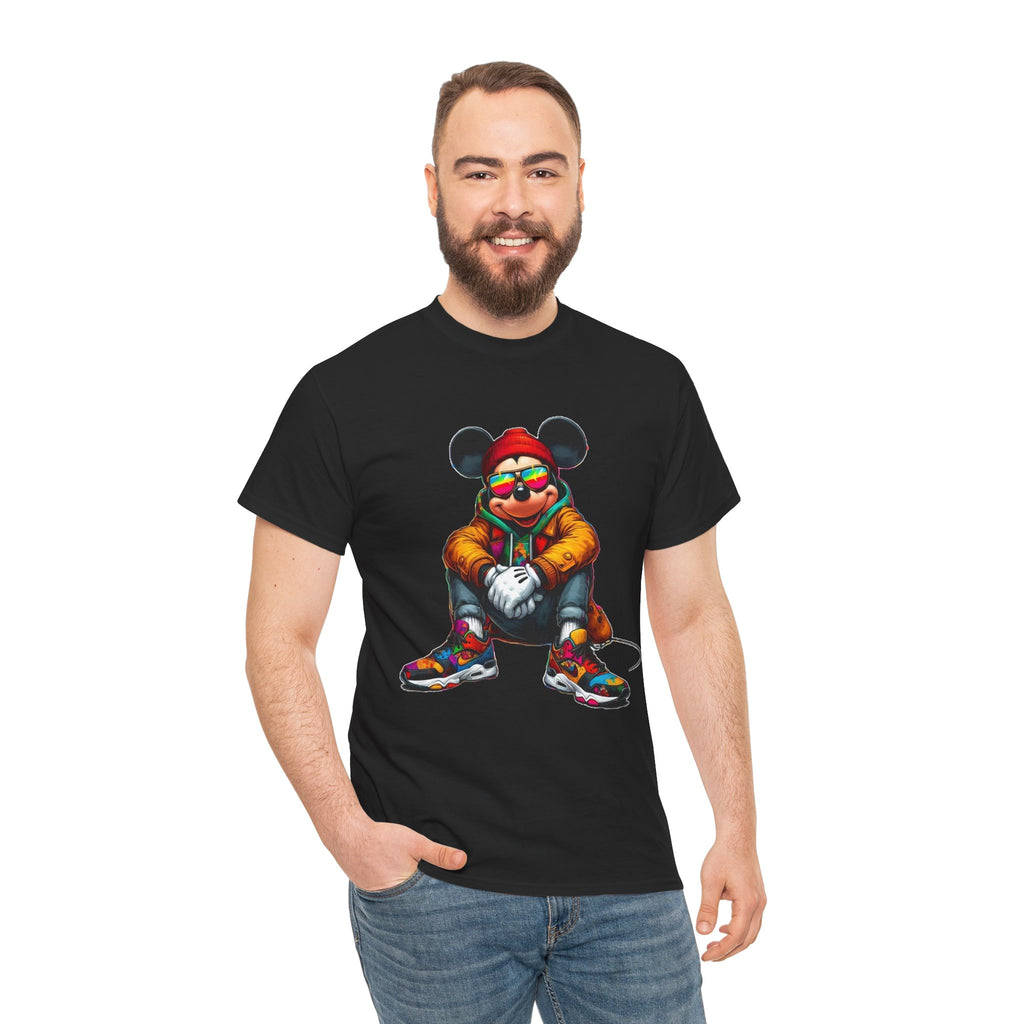 Mickey Mouse Streetwear Graphic Tee — Hip-Hop Mouse Character Sitting in Sneakers