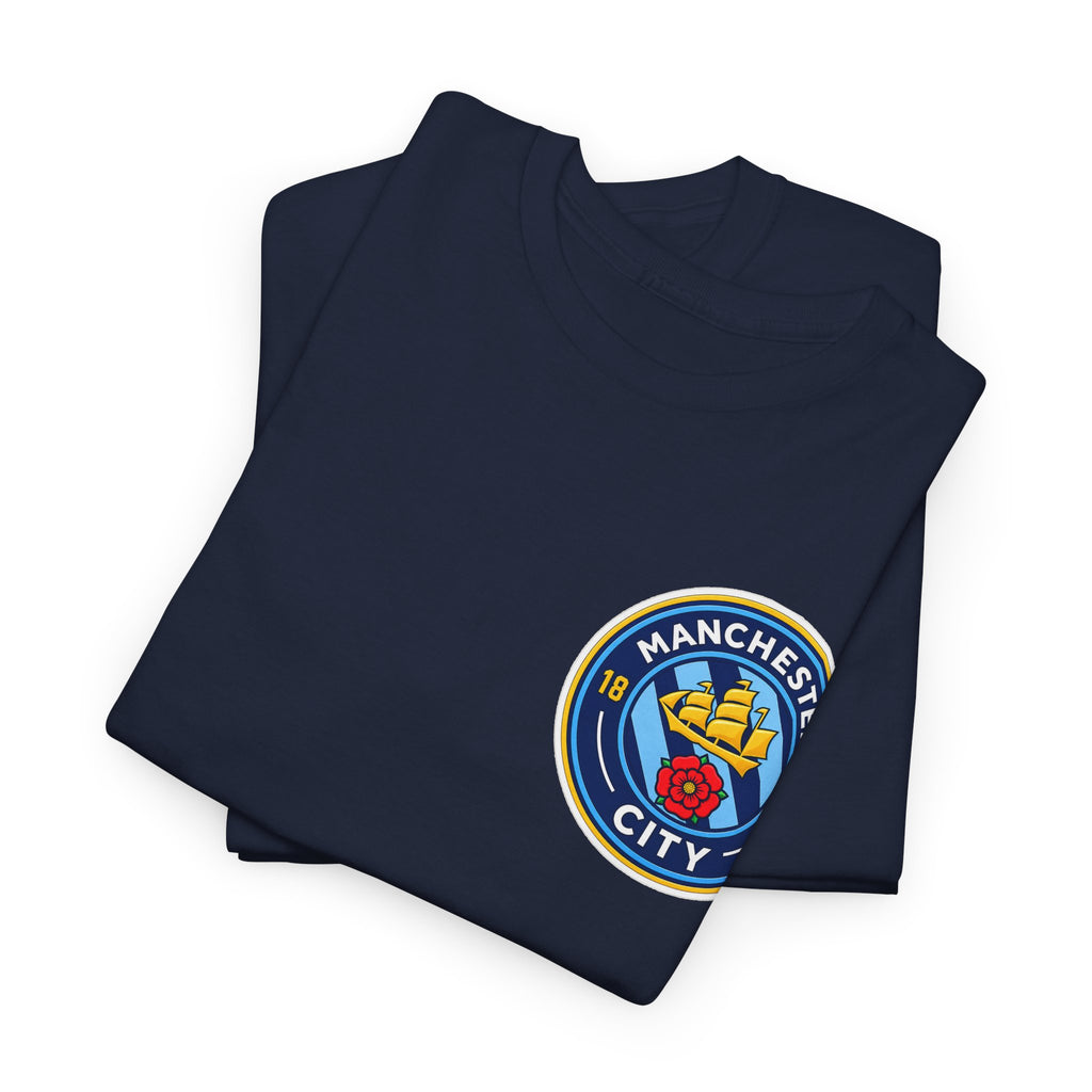 Manchester City Inspired Crest T‑Shirt – Circular Badge Chest Logo Tee
