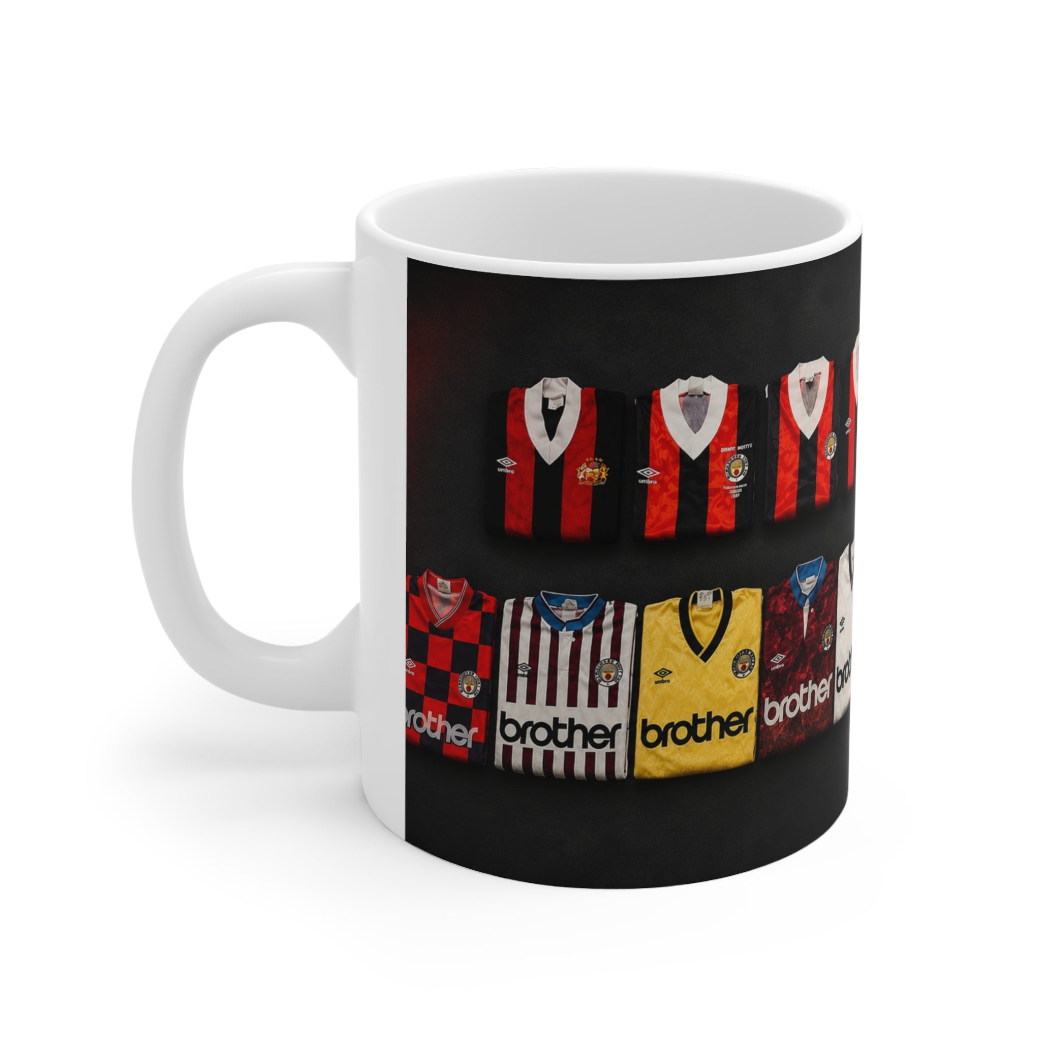 Manchester City Retro Away Soccer Jersey Collage Mug — Vintage Football Shirts Ceramic Coffee Cup (11oz & 15oz)