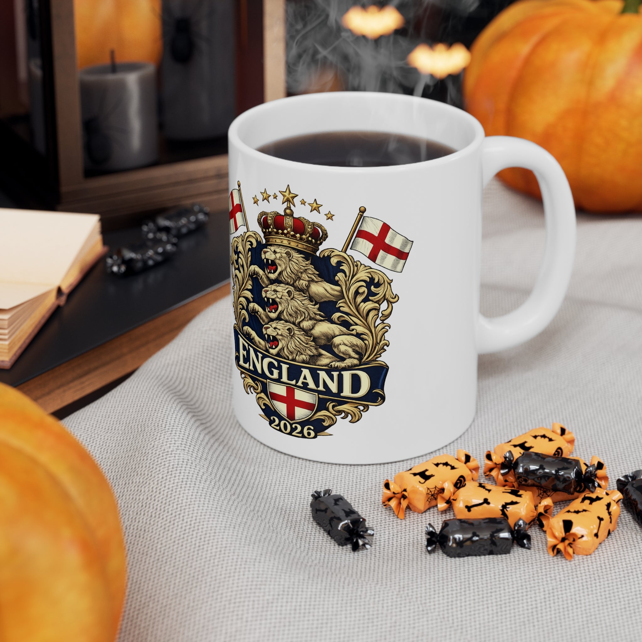 England 2026 Crest Coffee Mug — Vintage Lion Coat of Arms Ceramic Cup (11oz, 15oz)