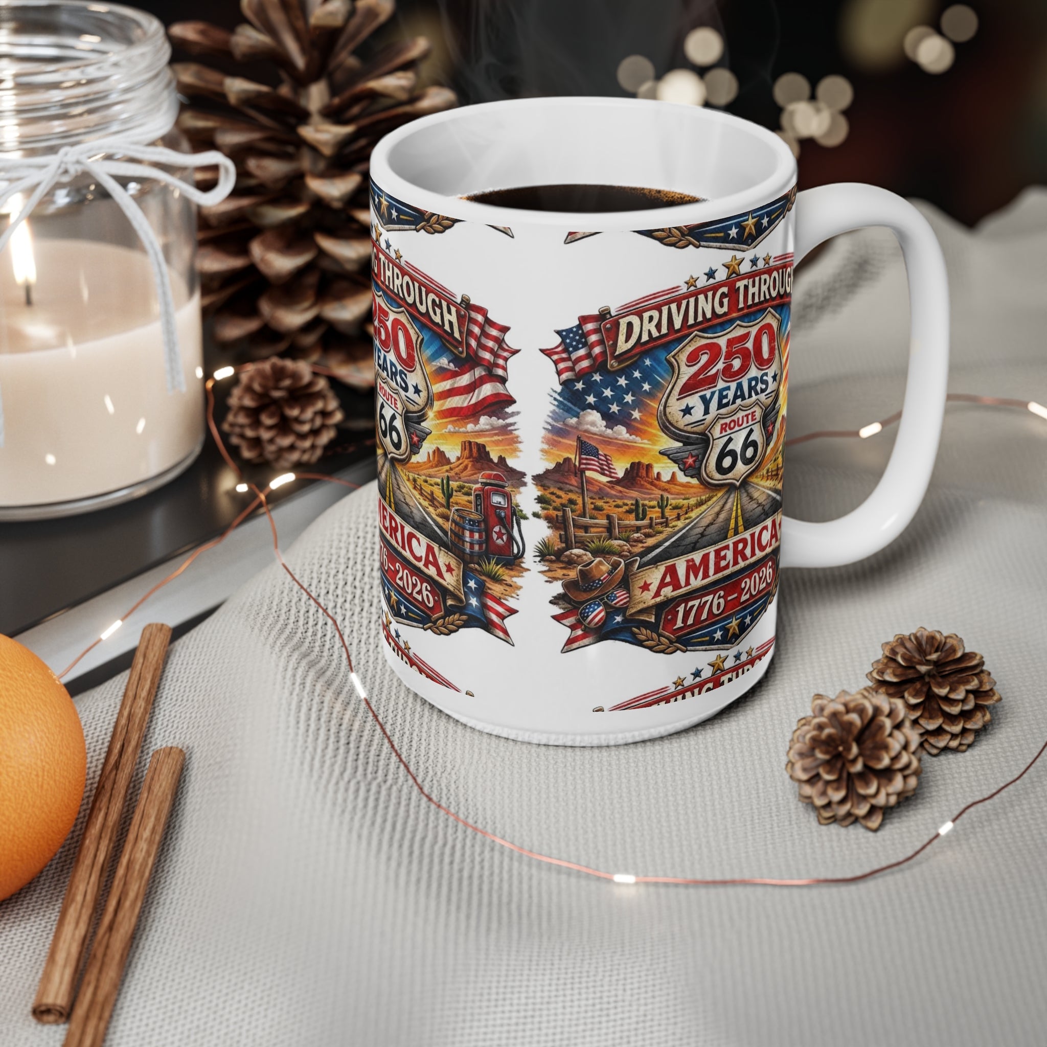 Route 66 250 Years America Mug – 1776-2026 Commemorative Ceramic Coffee Cup (11oz/15oz)