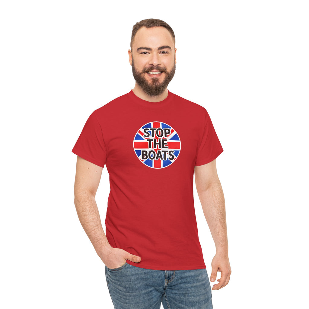 Stop The Boats Union Jack Protest Cotton T-Shirt / Tee