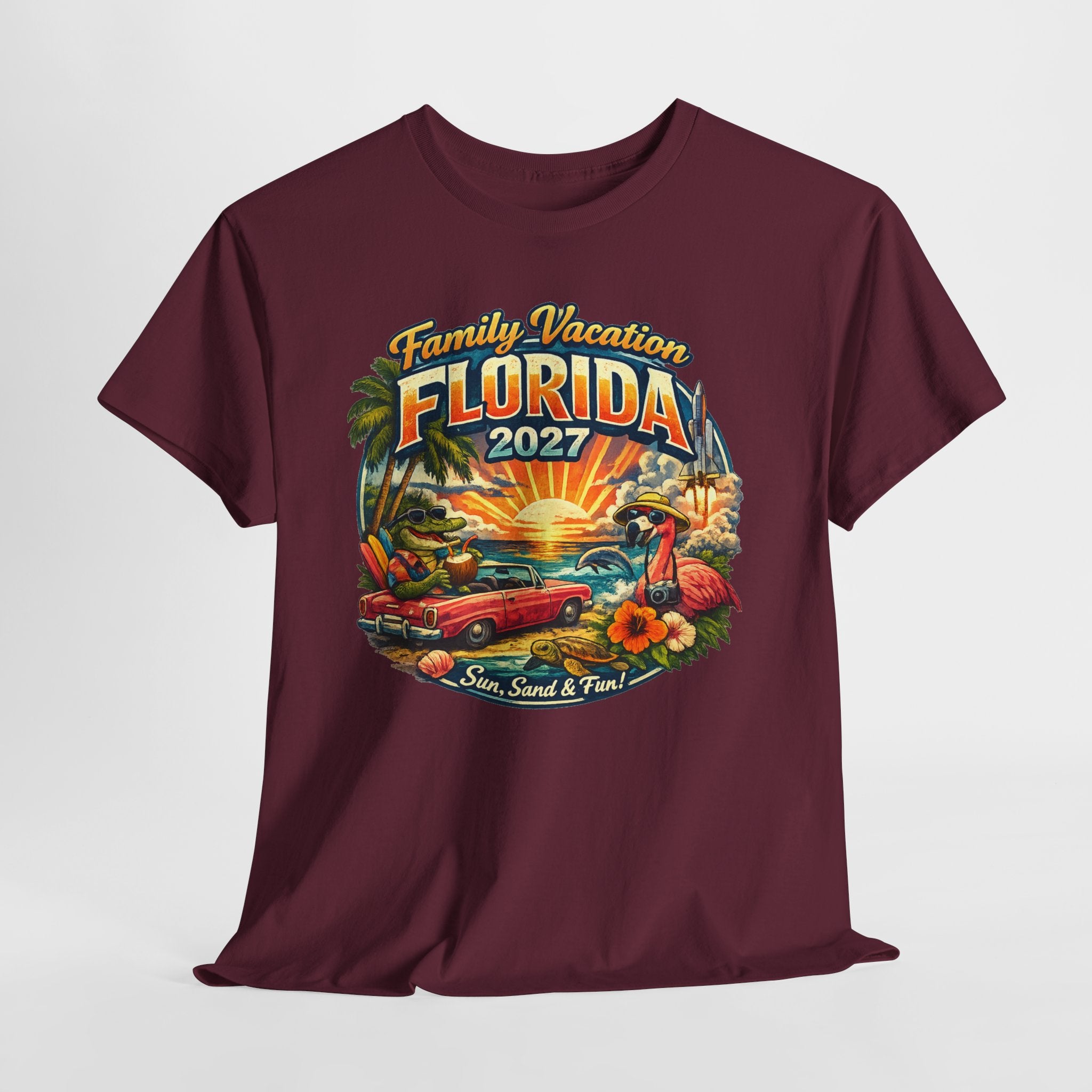 Florida Family Vacation 2027 T-Shirt — Retro Sunset Beach Design