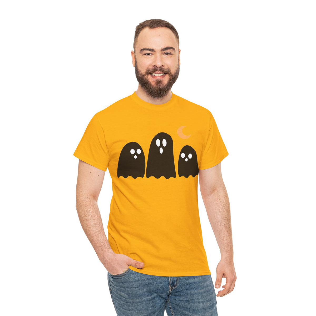 Ghost Trio Moon T-Shirt — Cute Halloween Graphic Tee