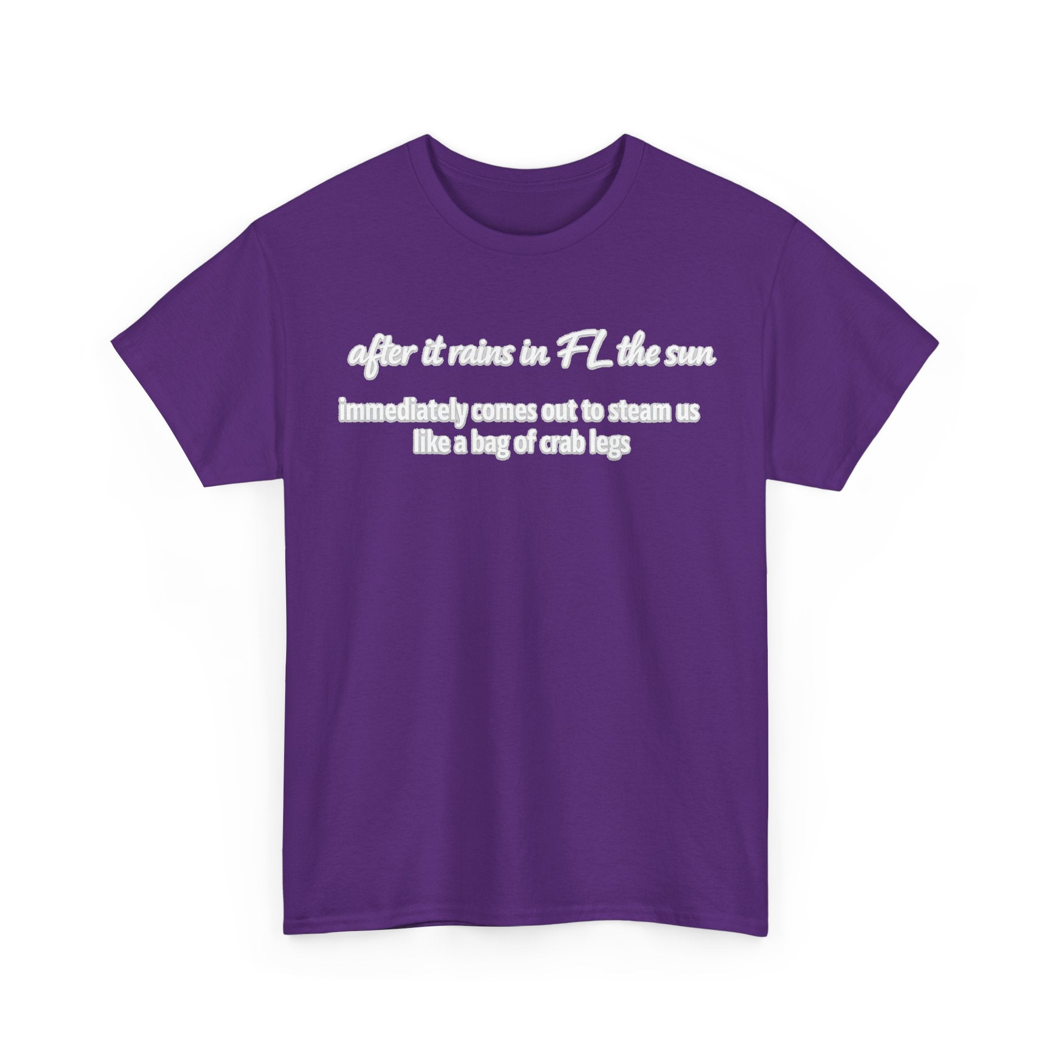 Florida Heat Tee — "after it rains in FL the sun immediately comes out to steam us like a bag of crab legs"